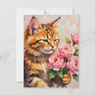 Cat with Roses Postcard