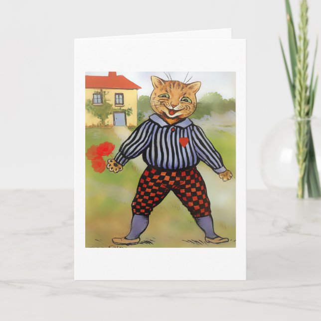 Cat with Roses Valentine Card (Front)