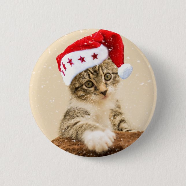 Cat with santa cap button (Front)