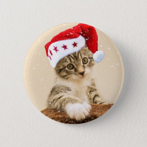 Cat with santa cap button