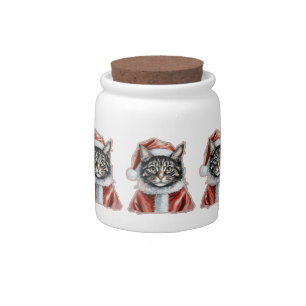 Cat With Santa Claus Outfit - Christmas 1 Candy Jar