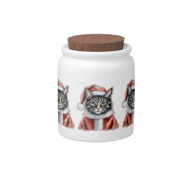 Cat With Santa Claus Outfit - Christmas 1 Candy Jar (Front)
