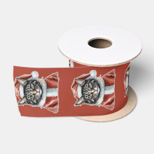 Cat With Santa Claus Outfit - Christmas 1 Satin Ribbon