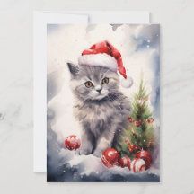 Cat with Santa Hat Christmas Card