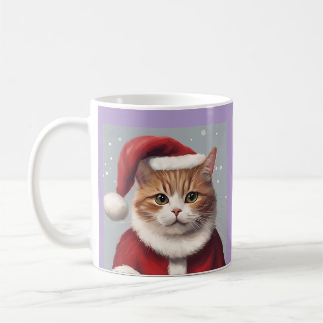 CAT WITH SANTA HAT CHRISTMAS COFFEE MUG (Left)