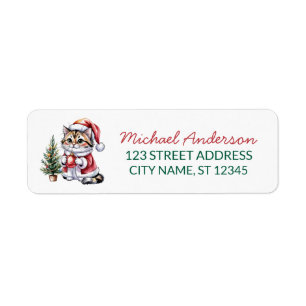 Cat with Santa Hat Christmas tree Return Address Label
