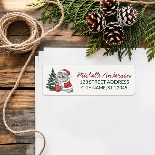 Cat with Santa Hat Christmas tree Return Address Label