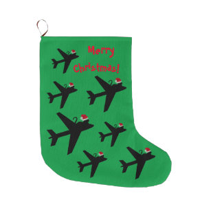 Boys Cute Blue Airplane Travel Design and Name Small Christmas Stocking