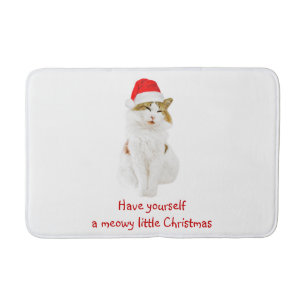 Cat with Santa's Hat Bath Mat