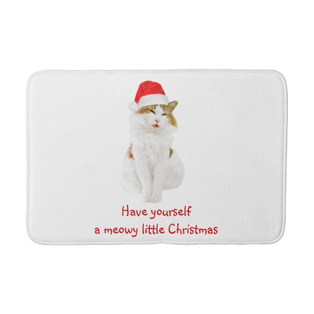 Cat with Santa's Hat Bath Mat (Front)