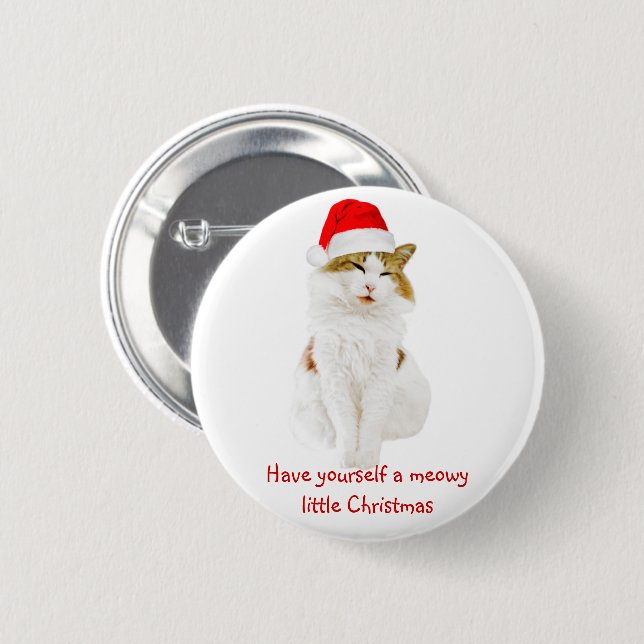 Cat with Santa's Hat Button (Front & Back)
