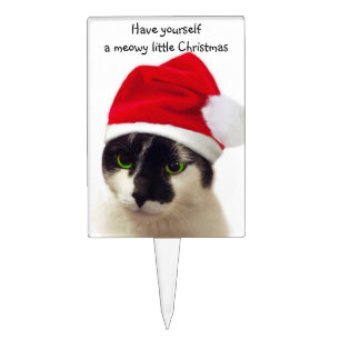 Cat with Santa's Hat Cake Topper