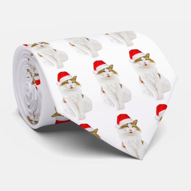 Cat with Santa's Hat Neck Tie (Rolled)