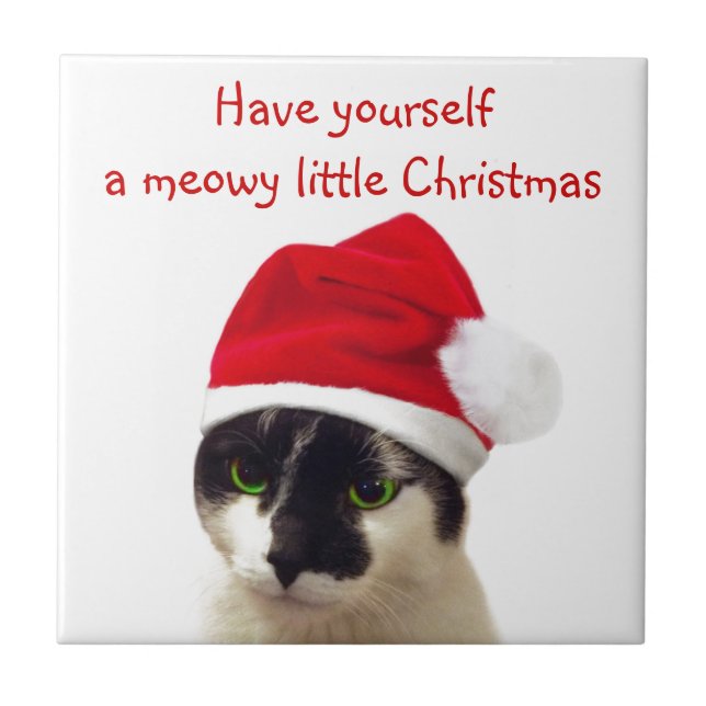Cat with Santa's Hat Tile (Front)