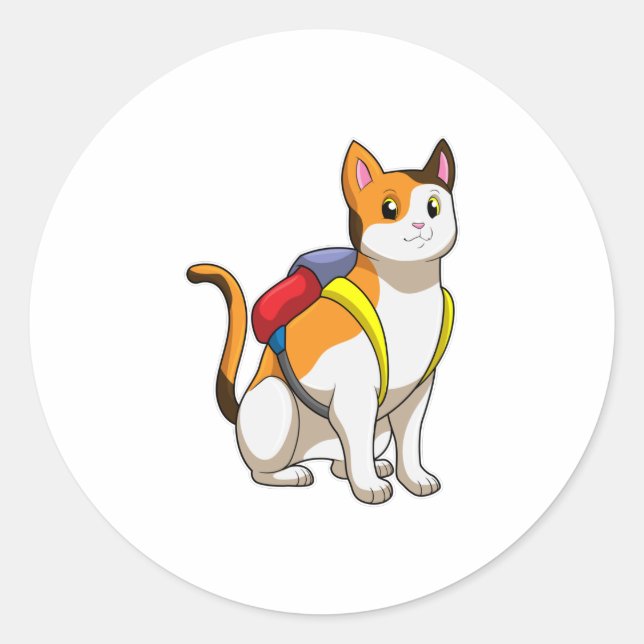 Cat with Satchel Classic Round Sticker (Front)