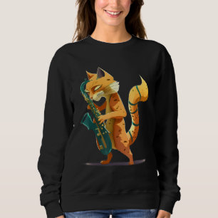 Cat with saxophone sweatshirt