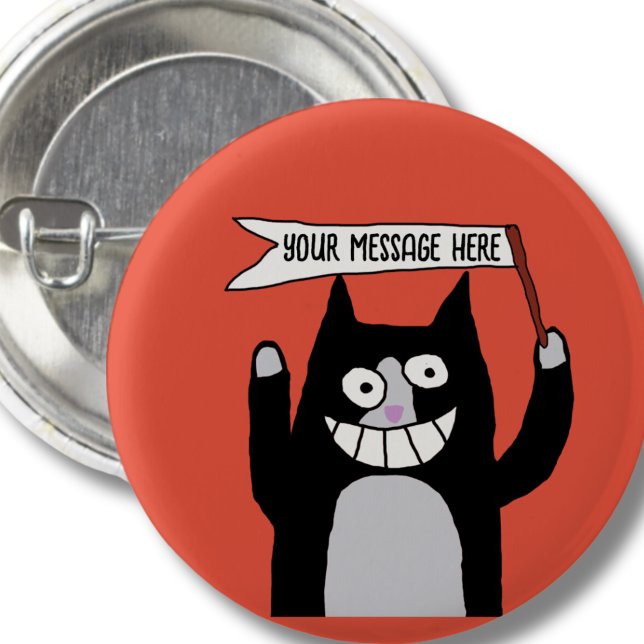 Cat with sign your message tuxedo cats button (Creator Uploaded)