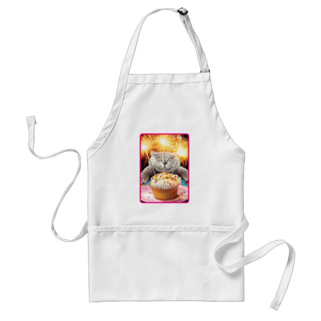 Cat With Sparkler Cupcake Adult Apron (Front)