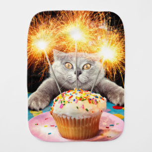 Cat With Sparkler Cupcake Baby Burp Cloth