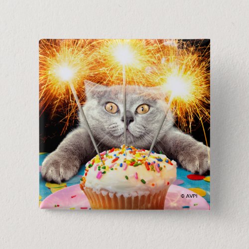 Cat With Sparkler Cupcake Button