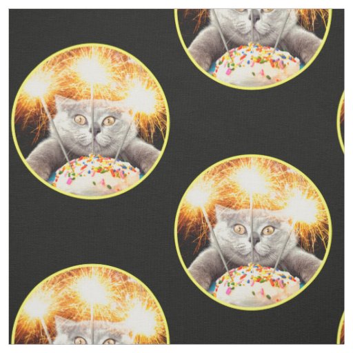 Cat With Sparkler Cupcake Fabric