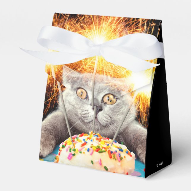 Cat With Sparkler Cupcake Favor Boxes (Front Side)