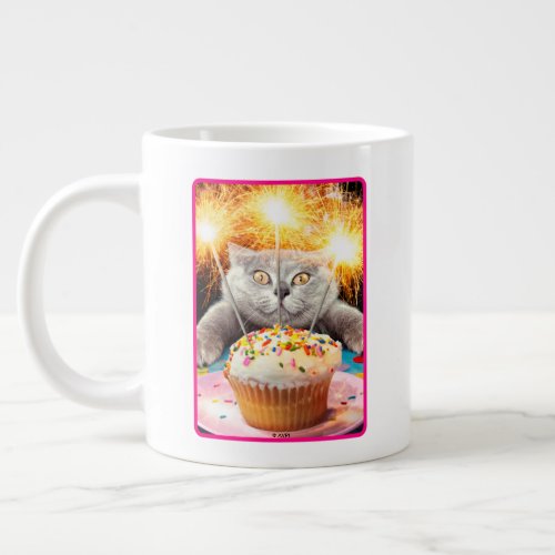 Cat With Sparkler Cupcake Giant Coffee Mug