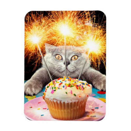 Cat With Sparkler Cupcake Magnet