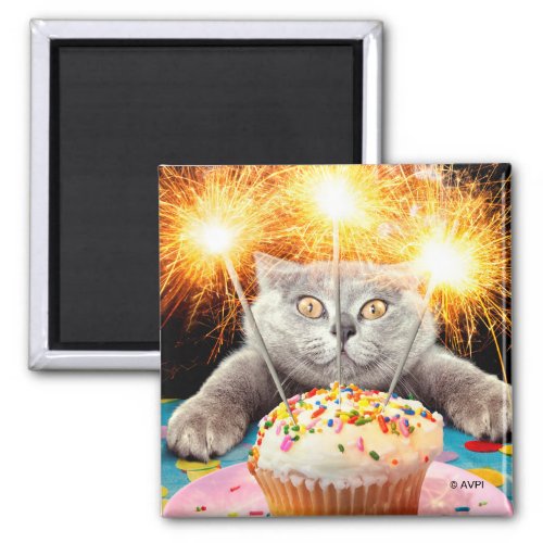 Cat With Sparkler Cupcake Magnet