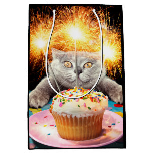 Cat With Sparkler Cupcake Medium Gift Bag