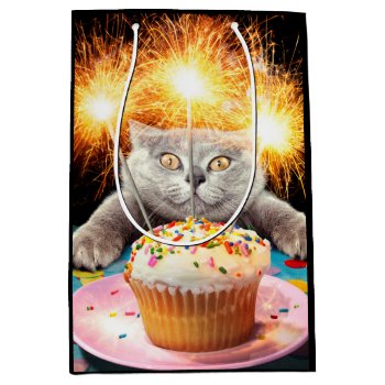 Cat With Sparkler Cupcake Medium Gift Bag by AvantiPress at Zazzle