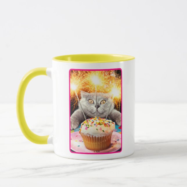 Cat With Sparkler Cupcake Mug (Left)