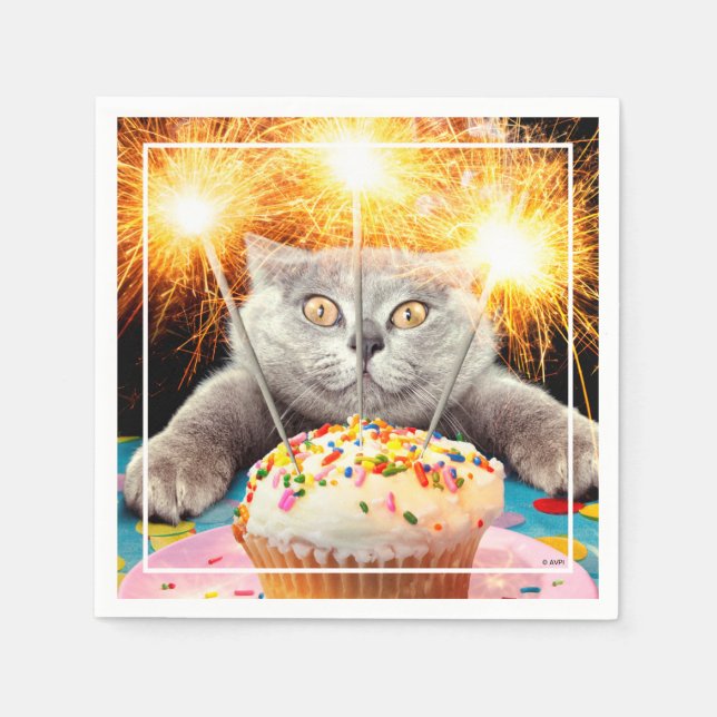 Cat With Sparkler Cupcake Napkins (Front)