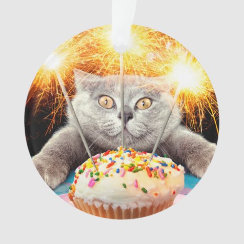 Cat With Sparkler Cupcake Ornament