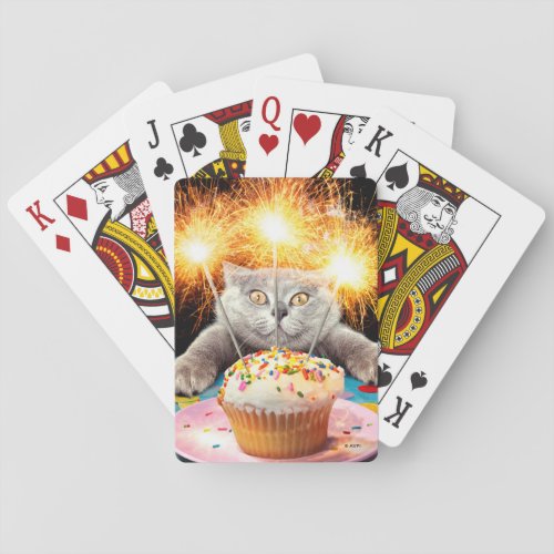 Cat With Sparkler Cupcake Poker Cards