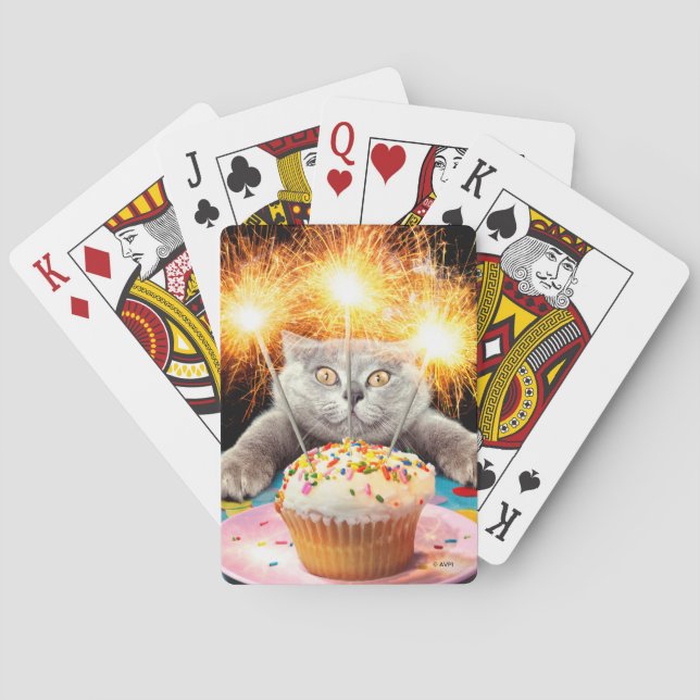 Cat With Sparkler Cupcake Poker Cards (Back)