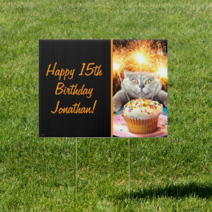 Cat With Sparkler Cupcake Sign
