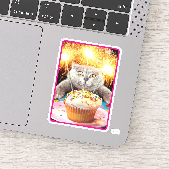 Cat With Sparkler Cupcake Sticker (Detail)