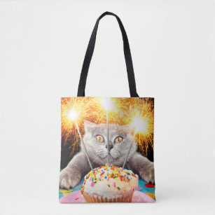 Cat With Sparkler Cupcake Tote Bag