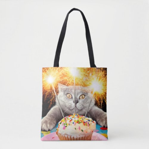 Cat With Sparkler Cupcake Tote Bag