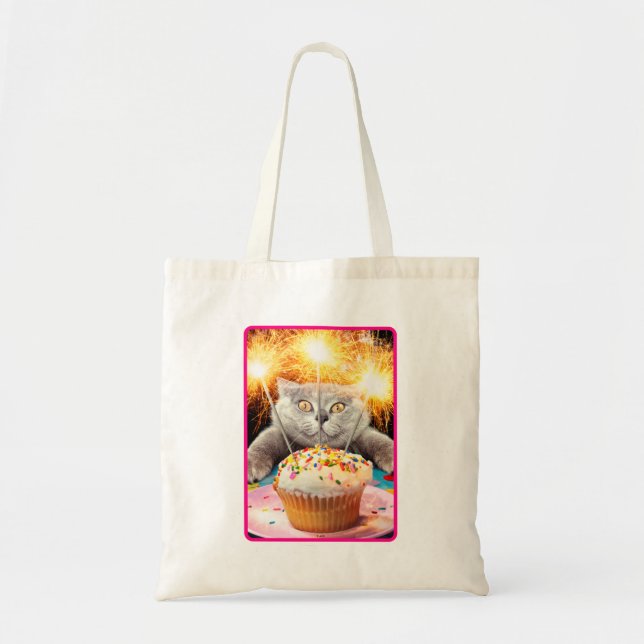 Cat With Sparkler Cupcake Tote Bag (Front)