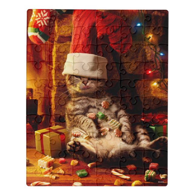 Cat With Stocking on Head Jigsaw Puzzle (Puzzle Vertical)