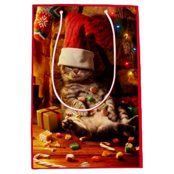 Cat With Stocking On Head Medium Gift Bag by AvantiPress at Zazzle