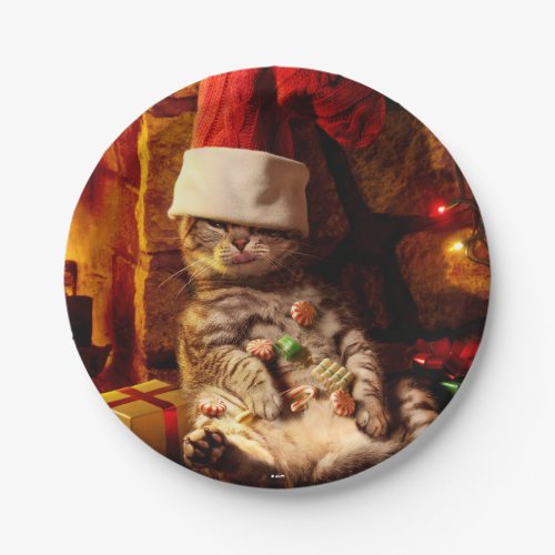 Cat With Stocking on Head Paper Plates
