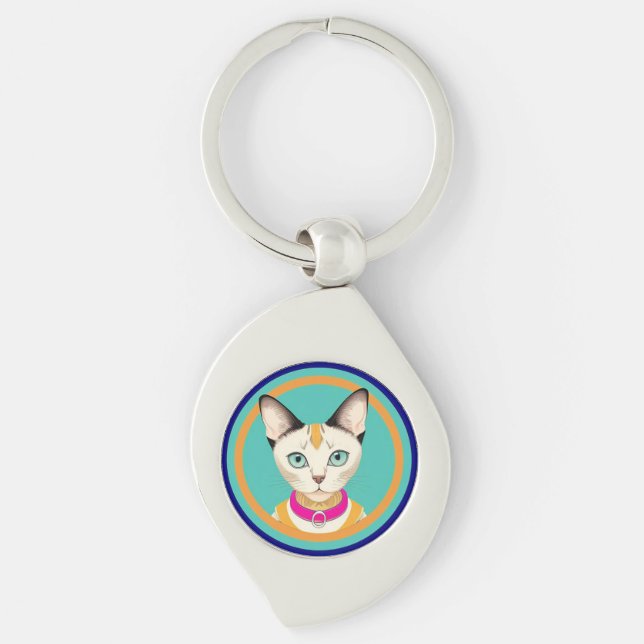 Cat With Striking Eyes by Circular Mirror Keychain (Front)