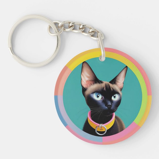 Cat With Striking Eyes by Circular Mirror Keychain (Front)