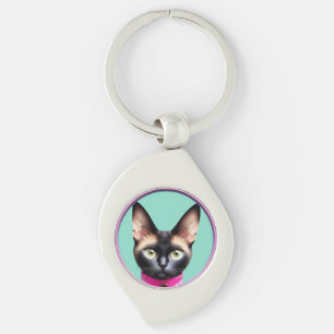 Cat With Striking Eyes by Circular Mirror Keychain