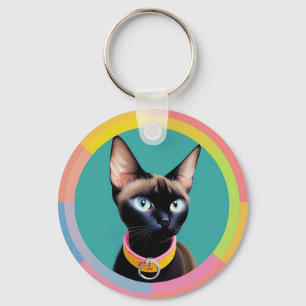 Cat With Striking Eyes by Circular Mirror Keychain