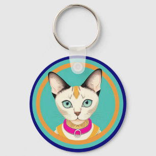 Cat With Striking Eyes by Circular Mirror Keychain