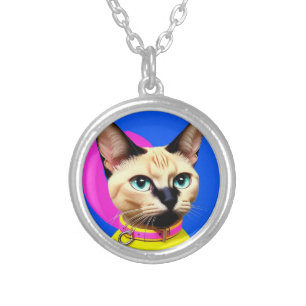 Cat With Striking Eyes Silver Plated Necklace